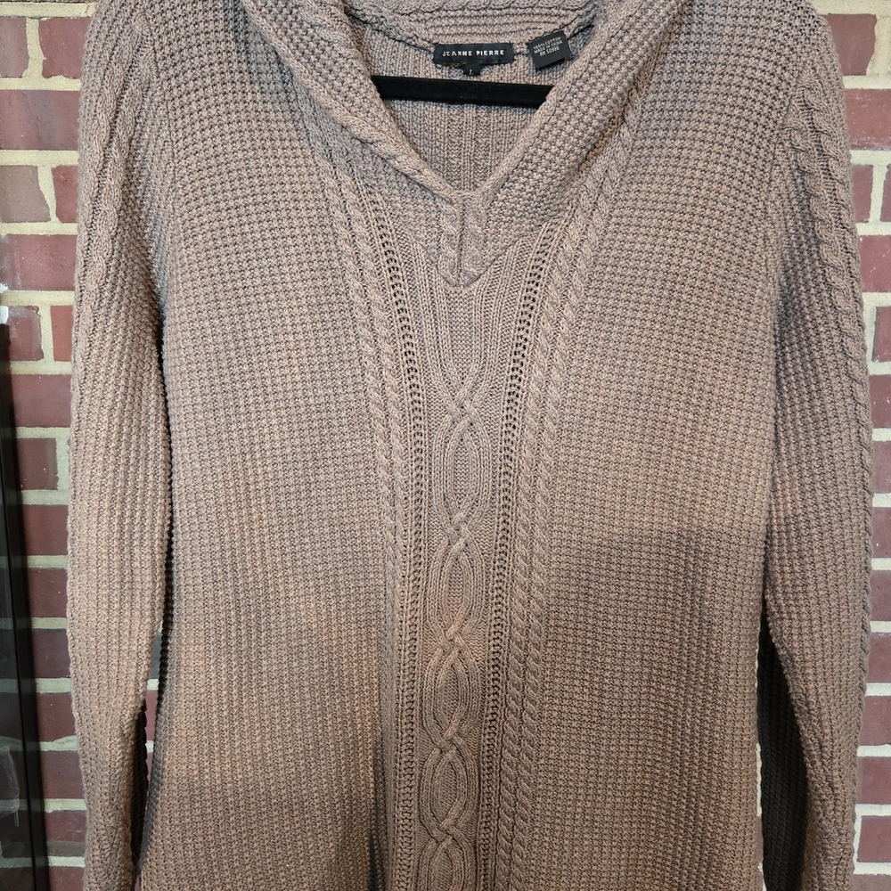 JEANNE‎ PIERRE 100% CottonTaupe Knit Womans Sweater Large